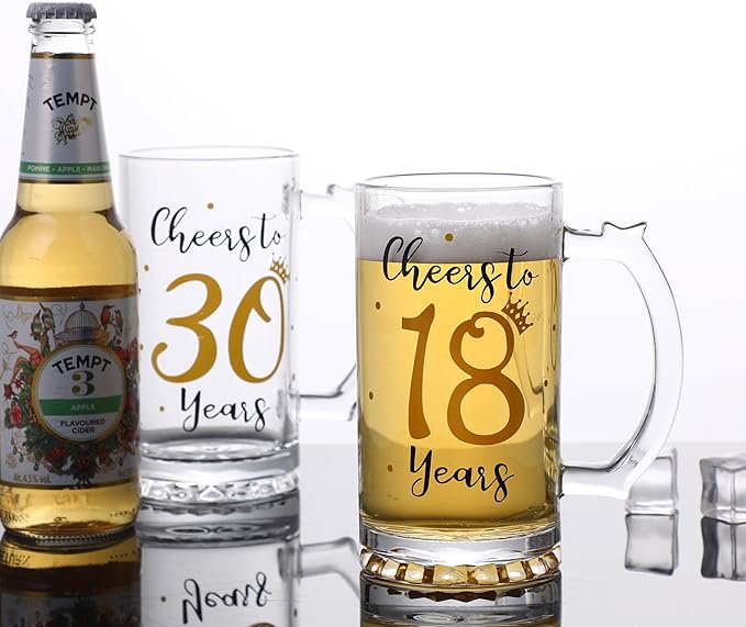 18th Birthday Gift，Men and Women Cheering 18th Birthday Beer Mugs，Cheers to the 18th Anniversary Beer Glass，18th Birthday Party Wedding Anniversary Decorative Gift, 18 Ounce (Cheers to 18 Years)
