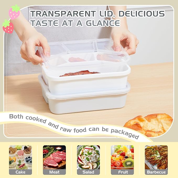 Honeydak 5 Pack Snack Containers 4 Compartment Bento Snack Boxes Reusable Lunchable Containers with Lids Divided Meal Prep Lunch Food Storage Box for School Work Travel(Black and White Ombre,Mixed)