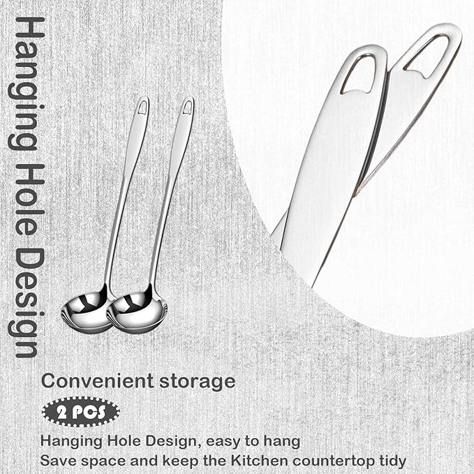Soup Ladle 304 Stainless Steel 12.2Inch Metal Ladle, Extra Large Soup Spoon with Long Handle for Serving, Cooking, Stirring, Serving Soups, Silver