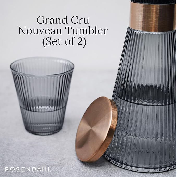 Rosendahl Grand Cru Nouveau Glass Tumbler Set (Set of 2) - 12.2 Fl. Oz. - Lead-Free, Dishwasher Safe, Elegant Clear Glass Drinkware for Water, Juice, Coffee, and Wine - Modern, Durable (Smoke)
