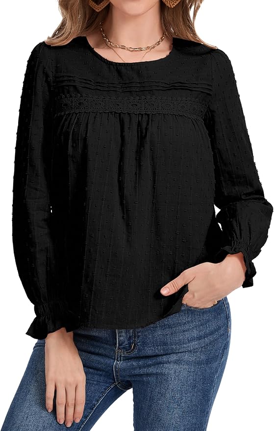 Long Sleeve Shirts Women Dressy Blouses for Women Cute Crew Neck Fall Tops Trendy Women's Clothing 2025 Fashion