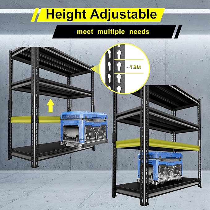 Utility Garage Shelves Heavy Duty - 48''W 2,000Lbs Steel Metal Industrial Storage Shelving Rack Units Adjustable 48" W x 16" D x 72" H 4 Tier Black