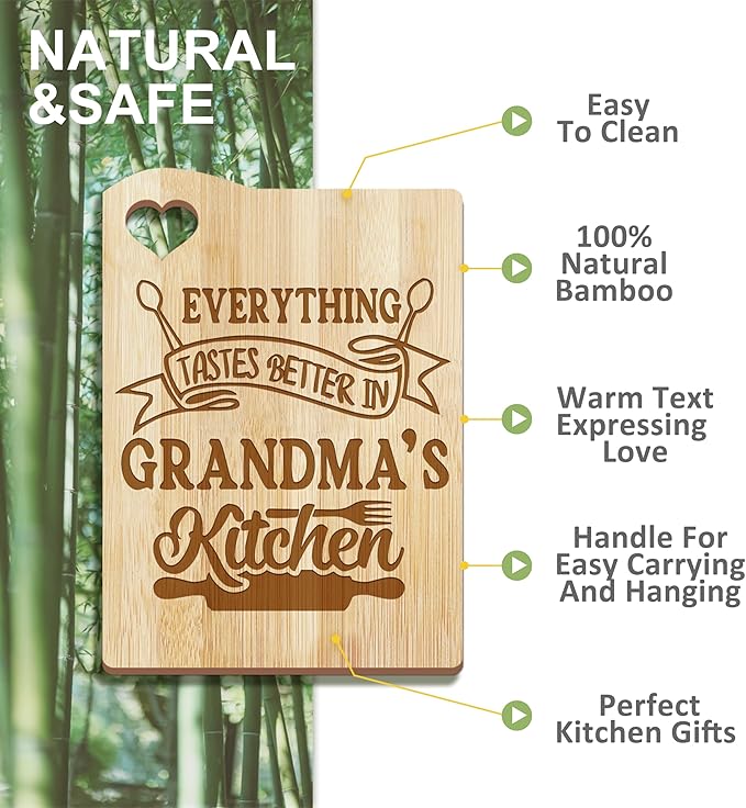 Gifts for Grandma, Grandma Kitchen Gifts from Grandkids, Birthday Gift Wooden Cutting Board with Cooking Utensils Set with Apron Set, Great Christmas Mothers Day Gift
