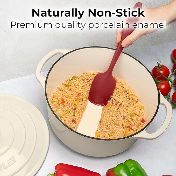 Zulay Kitchen 6 Quart Enameled Cast Iron Dutch Oven Pot with Lid – Premium Durability & Oven Safe up to 500°F – Heavy Duty Cookware Perfect for Bread Baking, Stews, Braising & Roasting – Ivory