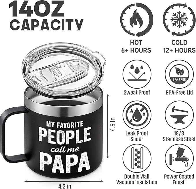 Gifts for Grandpa from Granddaughter, Grandson - Christmas Gifts for Grandpa, Papa, Dad, Men - Papa Birthday Gift Ideas, Happy Birthday gifts for Grandfather - Best papa Mug, 14 Oz Coffee Mug