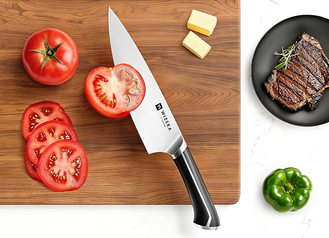 WIZEKA 15-Piece knife set, High Carbon Stainless Steel Kitchen Knife Set, Ultra Sharp Knife Block Set with Sharpener, Black, Crown Series