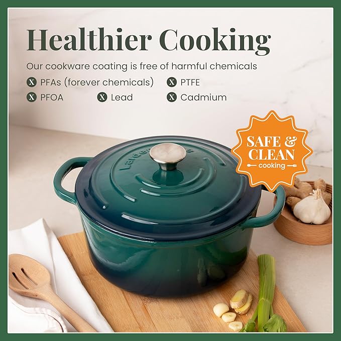Larder & Vine Enameled Cast Iron 5.7qt Dutch Oven Pot with Lid | Bread Baking | Compatible on All Cooktops & Oven Safe to 500° F | Great for Sourdough Bread | Bondi