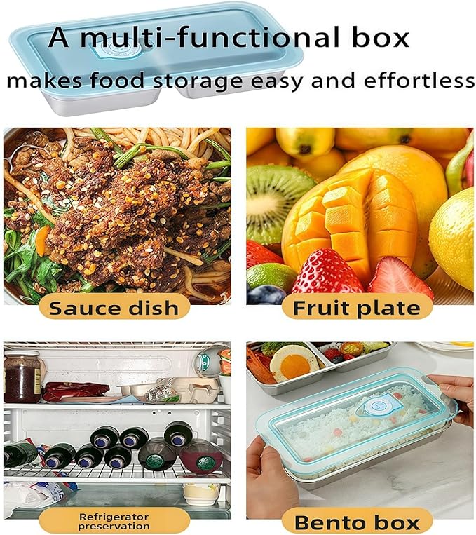 Stainless Steel Snack Containers,2-Pack Stainless Steel Snack Containers with Lids, Reusable Dual Compartment Food Storage Box - Ready to Use for Salad, Lunch, Travel & Outdoor Camping (1)
