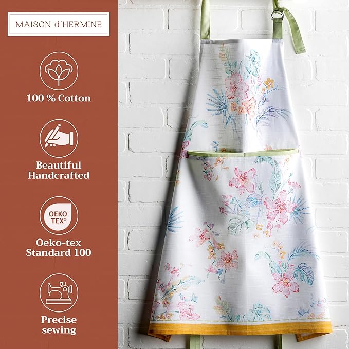 Maison d' Hermine 100% Cotton Apron for women with Pocket Kitchen Chef Apron for Men Cooking Gardening Server Waitress