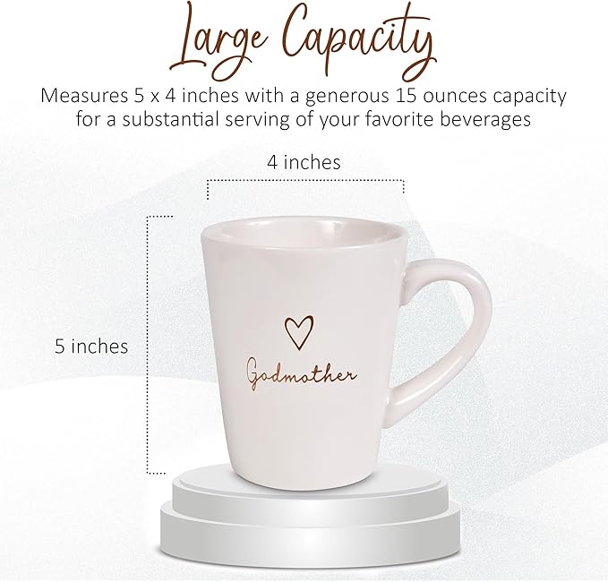 Pavilion Godmother Coffee Mug - Stoneware Coffee Cups for Aunts - Ideal for Daily Use with "Godmother" Text Design - Microwave & Dishwasher Compatible - Cream, 15 oz