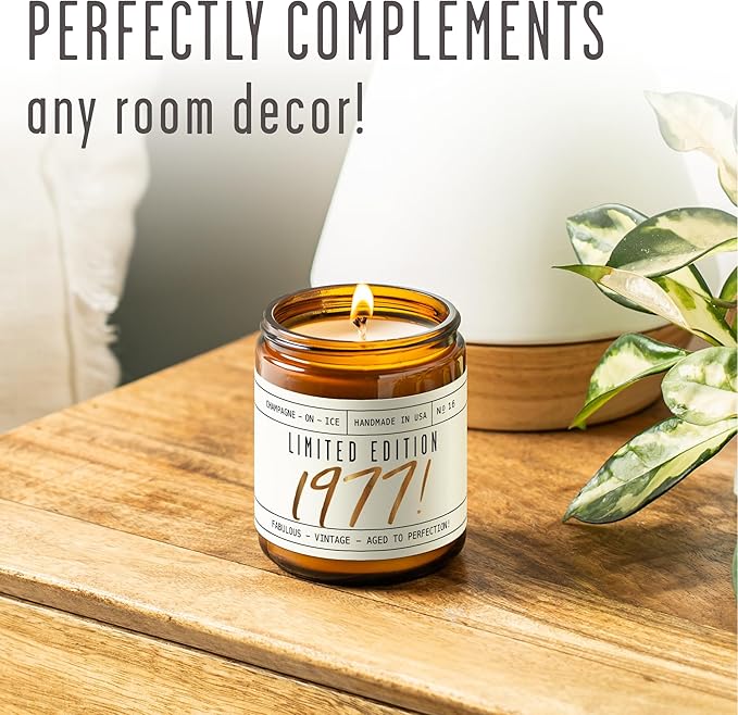 48th Birthday Gifts for Women - 'Limited Edition 1977' Soy Candle, w/Champagne on Ice I 48 Birthday Gifts for Women I 48th Gift for Her Ideas I 9oz Reusable Jar, 50Hr Burn, Made in USA