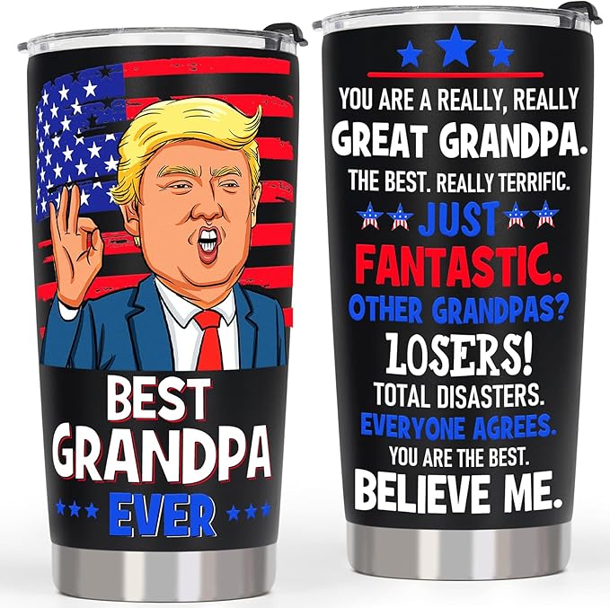 Gifts for Grandpa, Best Grandpa Ever Tumbler Christmas Gifts - Great Grandfather Birthday Gift from Grandchildren Grandson Granddaughter, 20 OZ Stainless Steel Insulated Travel Coffee Tumbler Cup