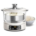 COOK WITH COLOR 3L Glass Mini Low Carb Rice Cooker – Holds 2 Cups Raw/Makes 6 Cups Cooked with Auto Lift Filter Basket, Hotpot & Steamer for Rice, Grains, Digital Panel with Keep Warm, Cream