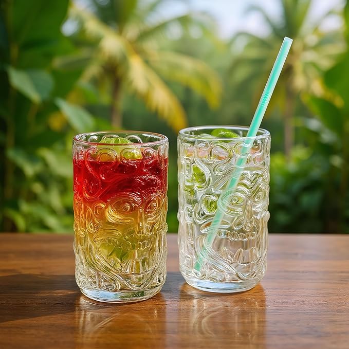 6-Pack 14.5oz Clear Tiki Glasses Cups for Cocktails Glass Drinking Set Crystal Glass Tumbler - for Water, Juice, Beer, Cocktails, Mojito, Wine and Whiskey, Bar Glassware