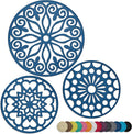 3 Set Silicone Trivet Mats with 1 Extra Large Included | Intricately Carved Insulated Flexible Durable Non Slip Thick Round Premium Trivets for Hot pots and Pans | Tardis Navy Blue