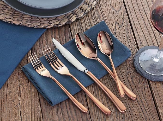 Cangshan 1027020 Rain II Series 20-Piece Stainless Steel 18/10 Forged Antique Copper Finish Flatware Set