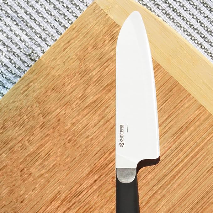 Kyocera INNOVATIONwhite 6" Ceramic Santoku Chefs Knife - White Z212 Blade with Non-Slip Black Handle