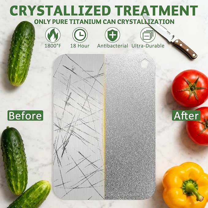 Scratch-resistant 100% pure titanium chopping block is hygienic and durable, metal chopping block for kitchen, double-sided titanium chopping block, dishwasher safety chopping block, 9×13.5 inches
