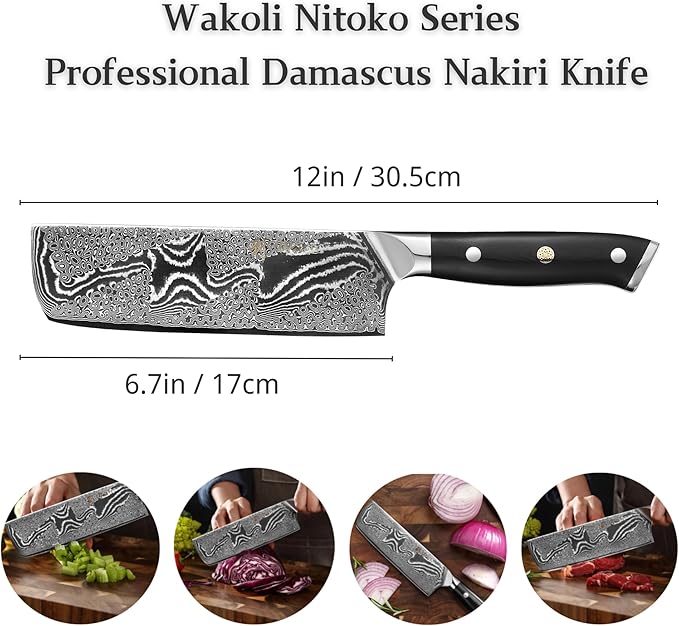 Wakoli Nitoko Nakiri Knife – 6.7-Inch Professional Damascus Vegetable Knife | 67-Layer VG10 Core Steel Blade | Ergonomic G10 Handle | High-Performance Kitchen Knife in Gift Box
