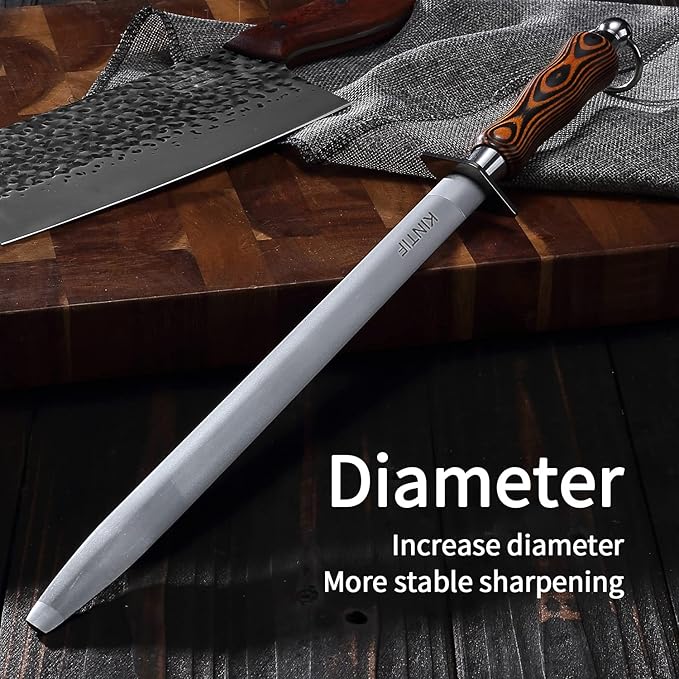 Honing Steel 12 inch Sharpening Steel, Professional Knife Sharpener, High Carbon, Fine Lines, High hardness, Flat Knife Honing Rod