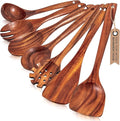 Premium Teak Wooden Utensil Set, 7-Piece Handcrafted Cooking Spoons & Spatulas – Nonstick Safe, Durable, Heat-Resistant Wooden Utensils for Everyday Cooking