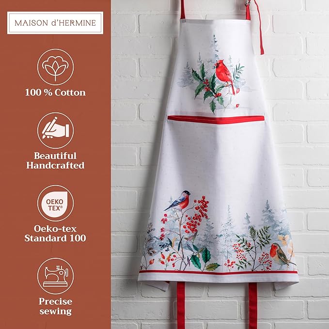 Maison d' Hermine 100% Cotton Apron for women with Pocket Kitchen Chef Apron for Men Cooking Gardening Server Waitress