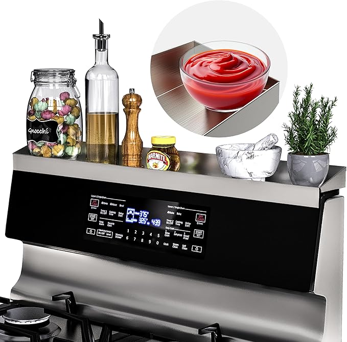 30" Upgrade Stainless Steel Stove Top Shelf, Magnetic Shelf for Kitchen, Over The Stove Spice Rack Organizer, Back of Oven Rack with Border All Around, Silver