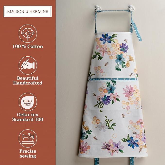 Maison d' Hermine 100% Cotton Apron for women with Pocket Kitchen Chef Apron for Men Cooking Gardening Server Waitress