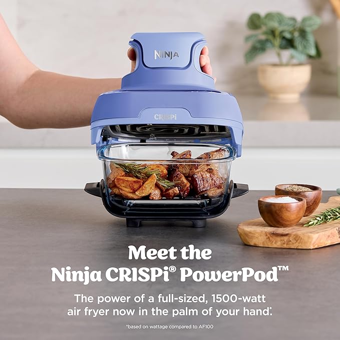 Ninja | Air Fryer | Crispi 4-in-1 Portable Cooking System | 4QT & 6 Cup Glass Containers, Crisper Plates & Storage Lids Included | Microwave, Freezer & Dishwasher Safe | Frosted Lilac | FN101PR