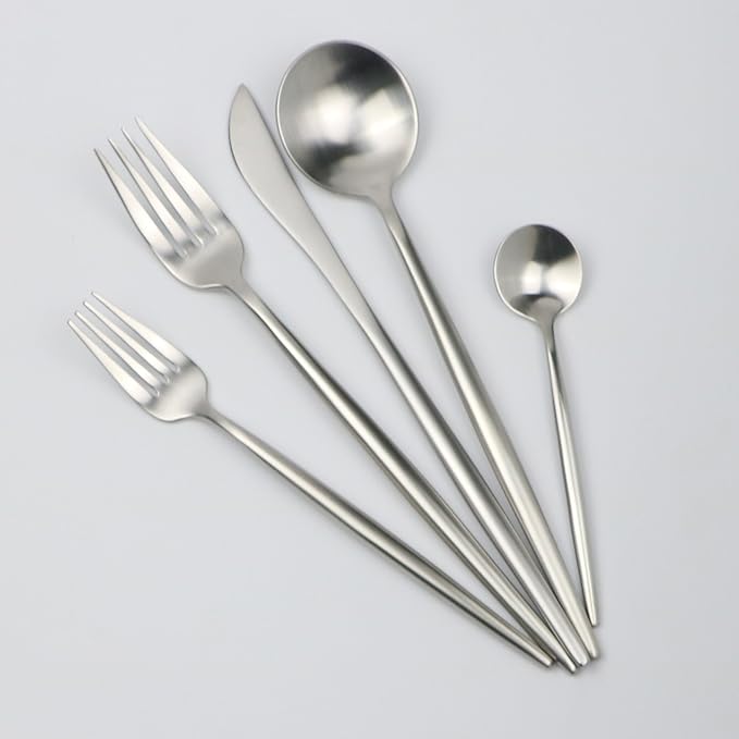 20-Piece 18/10 Stainless Steel Silver Flatware Set, Serive for 4, With Fork Spoons Knife Teaspoon Dessert Fork for Home Kitchen Restaurant Hotel