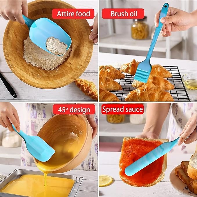 Premium Silicone Marbled Spatula Set of 6 – 446°F Heat-Resistant One-Piece Steel Core, Non-Stick Kitchen Tools for Baking, Cooking & Mixing – Dishwasher Safe (Green)