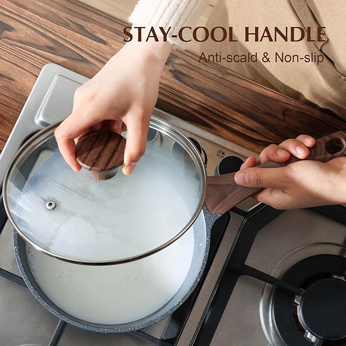 SENSARTE Nonstick Saucepan with Lid, 1.5 Quarts Small Pot with Swiss Granite Coating, Stay-cool Handle, Multipurpose Handy Sauce Pot Small Kitchen Cooking Pot, Induction Comptable, PFOA Free