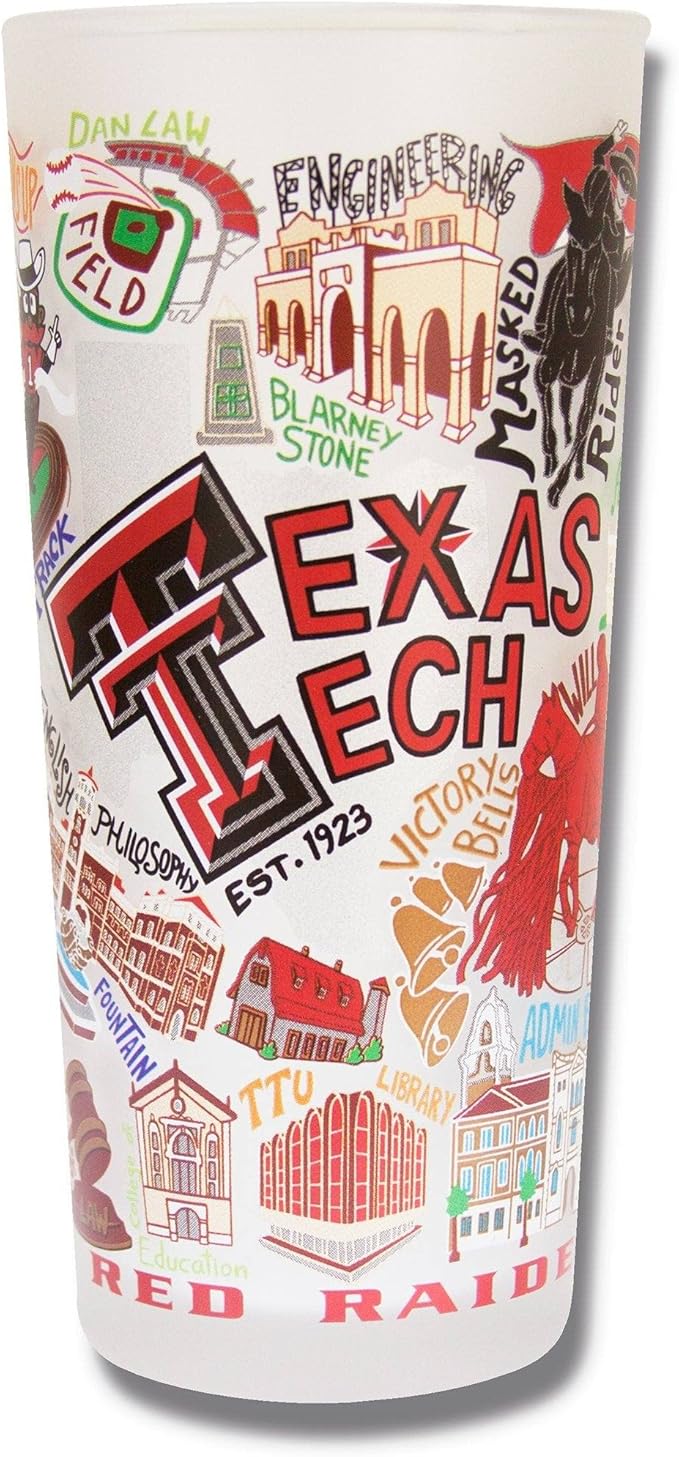 Catstudio Drinking Glass, Texas Tech University Glass Cup for Kitchen, 15oz Dishwasher Safe Tumbler for TTU Alumni