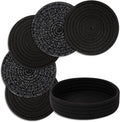 Trivets for Hot Dishes, Pots and Pans, Heat Resistant Hot Pads with Storage Basket, Pot Holders for Kitchen Countertop, Trivet Mats Home Essentials Farmhouse Decor (Black 5 Pcs)