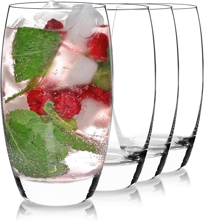Luigi Bormioli Crescendo Highball Glasses, Set of 4-20 Oz Lead-Free Crystal Tall Tumblers with Thick Base - Laser Cut Rims, Classic for Cocktails, Water, Long Drinks - Made in Italy, Dishwasher Safe