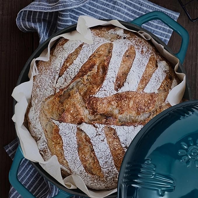 Bread Oven Cast Iron Bread Dutch Oven with Cloche Lid for Bread Baking Green Enameled Cast Iron Bread Oven with Dome Lid for Sourdough, 9.8 Inches