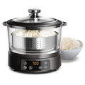 COOK WITH COLOR 3L Glass Mini Low Carb Rice Cooker – Holds 2 Cups Raw/Makes 6 Cups Cooked with Auto Lift Filter Basket, Hotpot & Steamer for Rice, Grains, Digital Panel with Keep Warm, Black