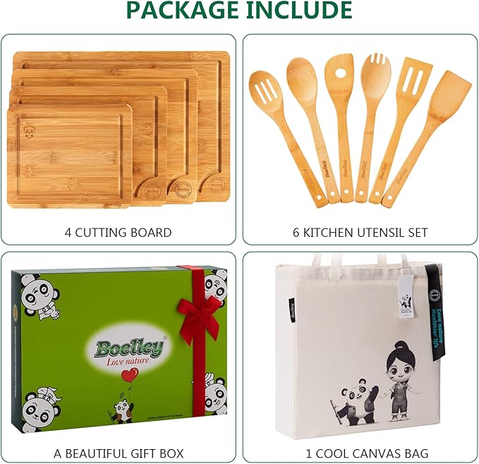 Durable Wooden Cutting Boards for Kitchen-Bamboo Cutting Board Set with Juice Groove-Charcuteries & Chopping Butcher Block for Meat,Vegetables,Fruits Serving ideas Home Cooks Kitchen Gift 11-Piece