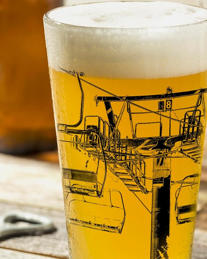 Ski Lift Pint Glass by Black Lantern – Single 16oz Beer Glass for Skiers & Snowy Mountain Lovers | Nature-Inspired Drinkware