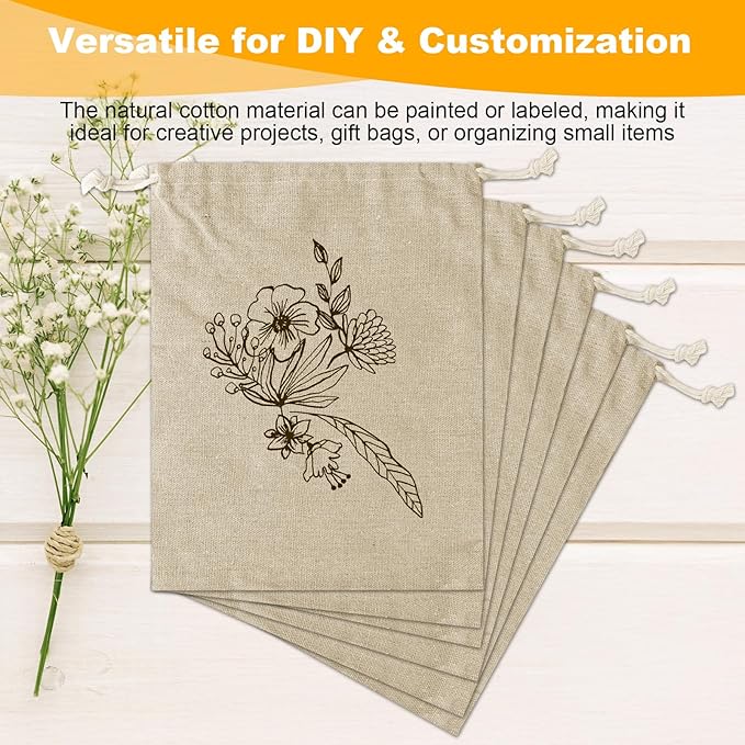 30PCS Cotton Produce Bags, 8x10 Inch Reusable Muslin Storage Bags with Drawstrings – Natural, Washable & Eco-friendly Cloth Containers for Groceries, Snacks, and More