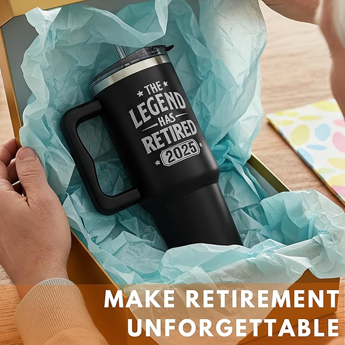 Retirement Gifts for Men 2025, The Legend Has Retired 2025 Tumbler 40Oz, Retirement Cup, Retired Gifts for Men, Farewell Gift for Coworkers, Retiring Coffee Mug Ideas for Colleague, Boss