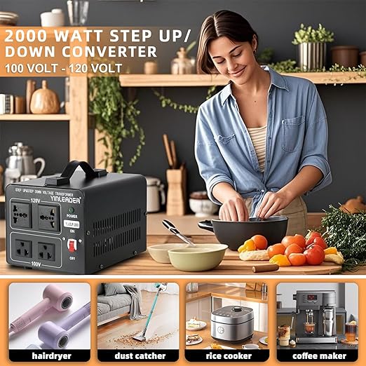 Yinleader 2000W Convert 120V to 100V or 100V to 120V Step Up/Down Voltage Transformer Perfect for Japanese High-Power Devices in US
