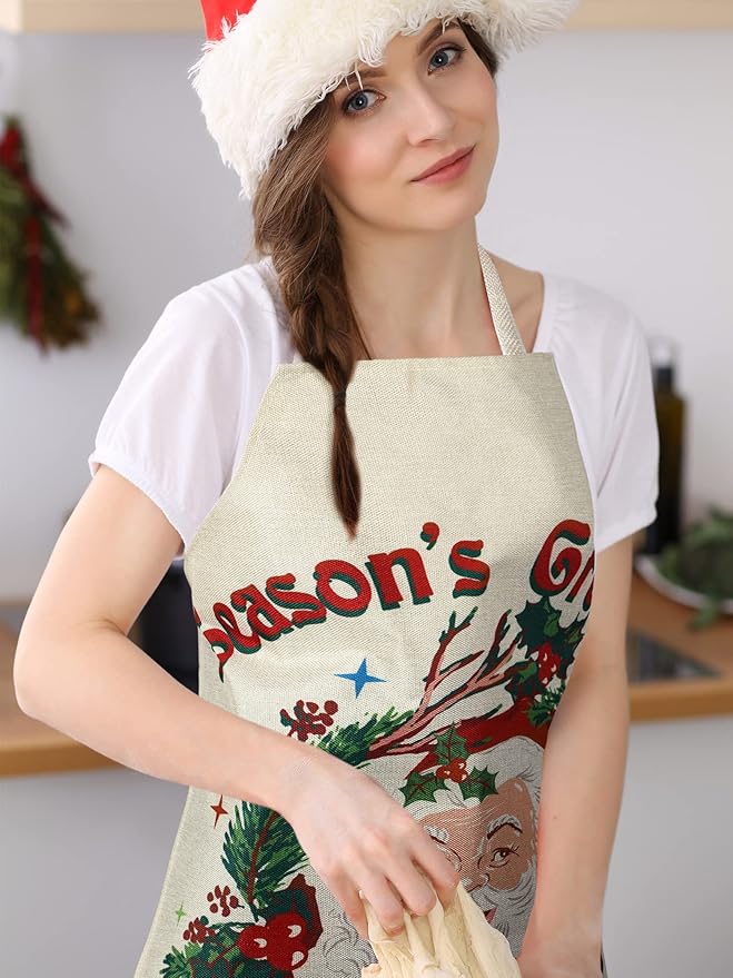 SATINIOR 4 Pcs 21.7" x 26.8" Christmas Aprons Adjustable Kitchen Aprons Xmas Plaid Merry Christmas Bib for Adults