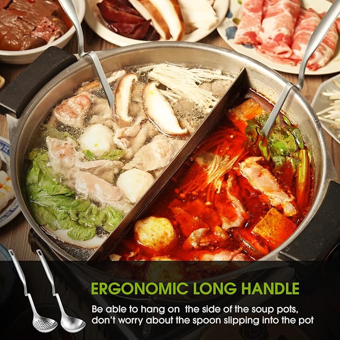 Patelai Hot Pot Slotted Ladle Set Stainless Steel Soup Ladle Strainer Scoops Cooking Skimmer Cookware Utensil for Hotpot Scooping Sauce Serving, 12 Inch(6 Pcs,Silver)