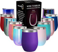 CHILLOUT LIFE 12 oz Stainless Steel Wine Tumbler with Lid - Double Wall Vacuum Insulated Wine Cup Glass Keeping Cold & Hot for Coffee, Champagne, Cocktails, Ice Cream - Powder Coated Purple