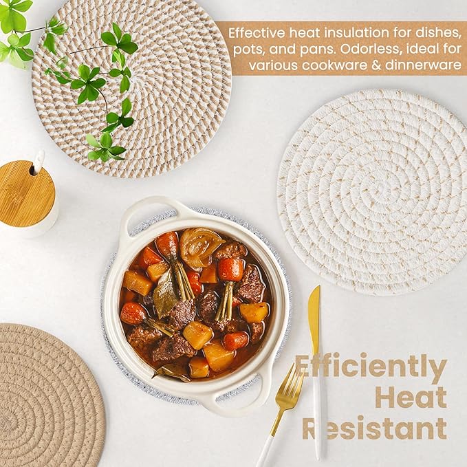 Trivets for Hot Dishes, 8 Inch Trivets for Hot Pots and Pans, Thicken Heat Resistant Trivets for Hot Dishes, Pot Holders for Kitchen, Hot Pads Kitchen Essentials for Countertops, 6 Pcs