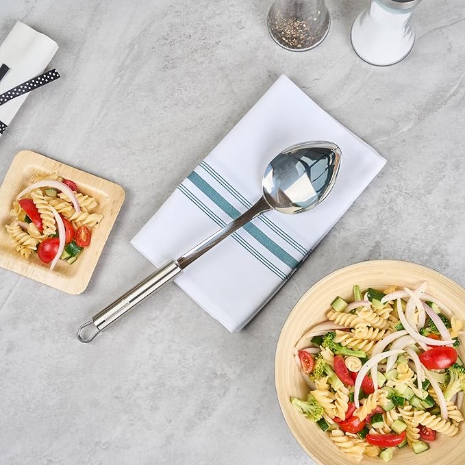 Serving Spoon 1 Pack 12.3 Inch Ergonomic Handle Spoon Dishwasher Safe Stainless Steel Silver Buffet Utensil Durable Catering Cutlery for Serving at Buffets, Events