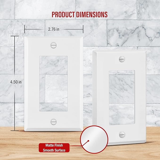 ENERLITES Decorator Switch Metal Wall Plate, Outlet Cover, Corrosion Resistant, Standard Size 1-Gang 4.50" x 2.76", Powder Coated Stamped Steel, 7731-WM, White Matte