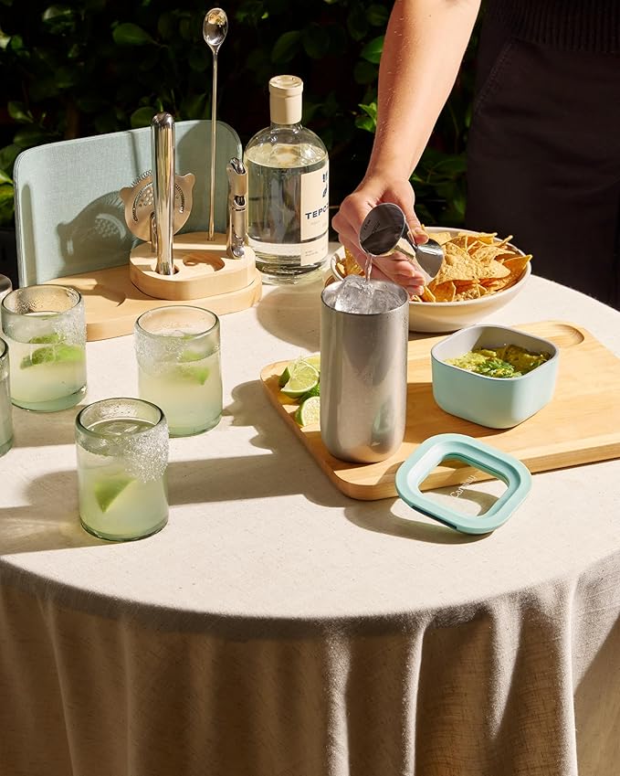 Caraway 9-Piece Complete Bar Set - Cocktail Shaker, Jigger, Muddler, Wine Key, Strainer, Bar Spoon, Storage Organizer, Magnetic Backer - Bartender Accessories - Tools for Home Bartending - Cream