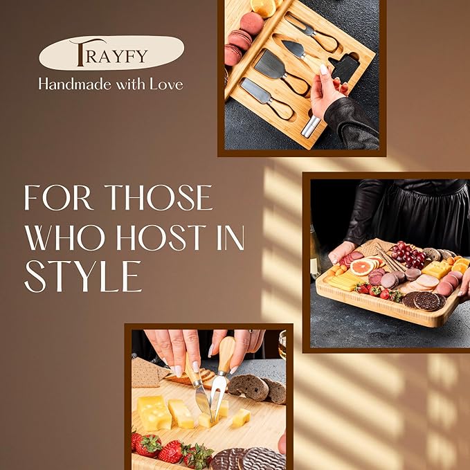 Personalized Bamboo Charcuterie Board with Drawer & Utensils – Custom Cheese & Cutting Board Gift for Wedding, Housewarming, Christmas, Anniversary, Couples & Kitchen Use